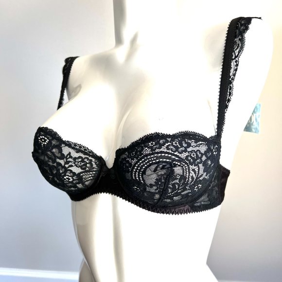 NWT Vintage Lou Bra from Paris France! Chantilly Lace With Bows Black 34B & 34C - Picture 2 of 14